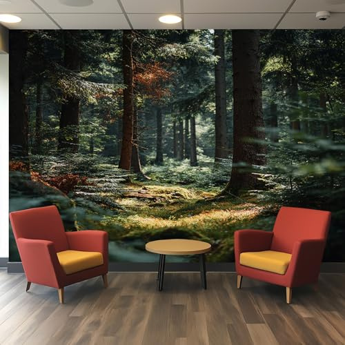 VIXENIUM Papier Peint Panoramique Forêt, Papier Peint 3D Jungle Arbre Cuisine Chambre Salon, 350x256 cm, Décoration Murale Forêt, Stickers