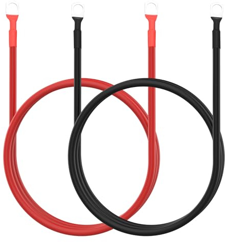 TIENFOKOTA Cavo per batteria da 10 AWG, filo in rame puro da 10 AWG con capicorda da 5/16, ottimizzato come cavo per inverter per auto, camper, batterie e impianti solari a 12 V/24 V,1m,1coppia