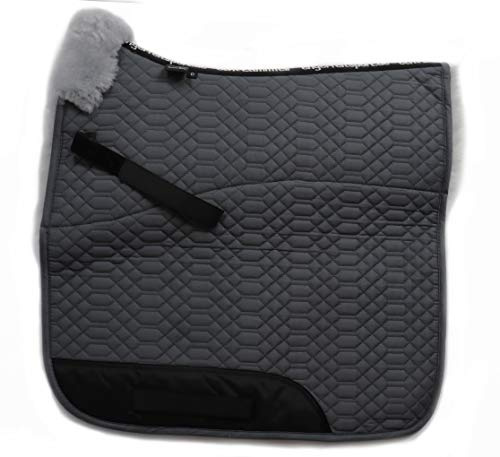 Engel Reitsport - Sudadero de silla de montar cuadrado de piel de oveja SCHABRA1, gris y naranja, Dressage