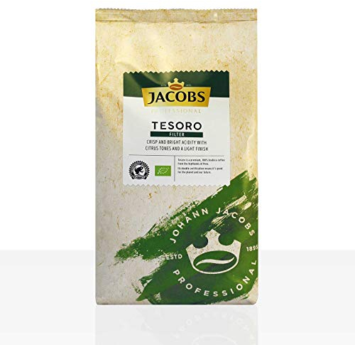 Jacobs Professional Tesoro Filterkaffee, 1kg gemahlener Kaffee, 100% Arabica, Intensität 3/5, Bio- und Rainforest Alliance zertifiziert