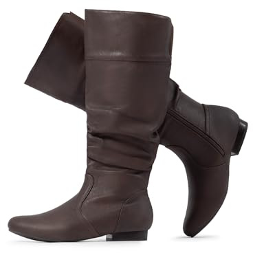 DREAM PAIRS Women's Knee High Boots and Pull On Fall Weather Boots, Ladies' Fashion and Comfortable Walking Boots, Zippers Boots, and Flats | Warm Comfort Faux Fur Lining,Pull-on with Zipper,0.5-inch Low Heel,Flat Boots for Women