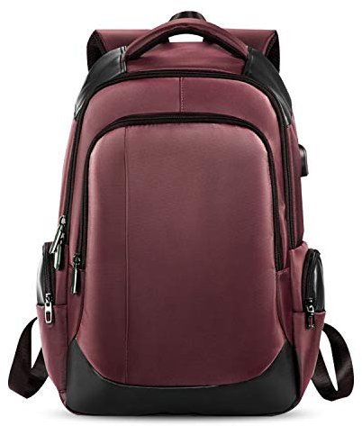 FANDARE Mochila de Portátil, Mochila Escolares con USB para Ordenador 15,6 Pulgadas, Hombres/Mujeres Bolsas Escolares para Diario Negocio Trabajo Viaje, Impermeable Poliéster Rojo