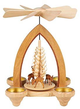 Seiffener Volkskunst | Erzgebirgische Weihnachtspyramide | 25 cm hoch | traditionelle Volkskunst aus dem Erzgebirge | mit Rehen