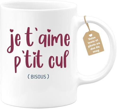 quotedazur Café-Croissant - Mug Personnalisable Texte Photo Tasse Cadeau Original Humour Noël Je T'Aime - Blanc/Céramique