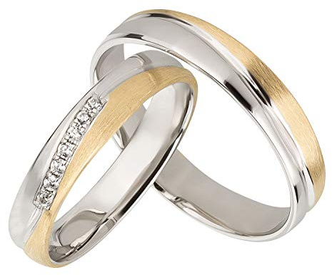Ardeo Aurum Trauringe Damenring und Herrenring aus 375 Gold bicolor Gelbgold Weißgold mit Zirkonia Eheringe Paarpreis