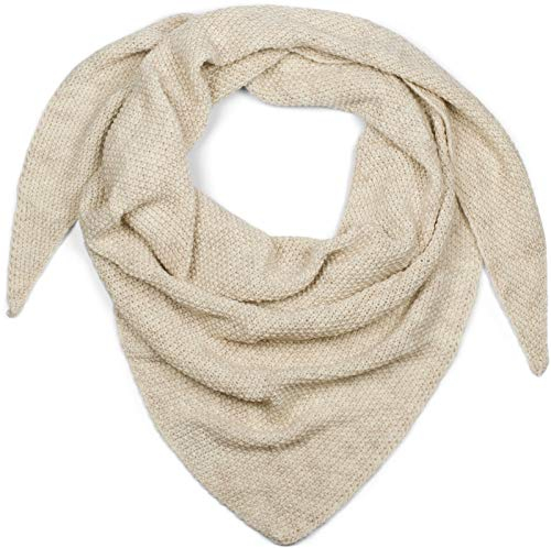 styleBREAKER Damen Strick Dreieckstuch | Weiches Schultertuch mit Reiskorn Muster | Unifarbenes Dreiecktuch aus Wolle Mix | Made in Italy | 190 x 72 cm, Farbe:Beige