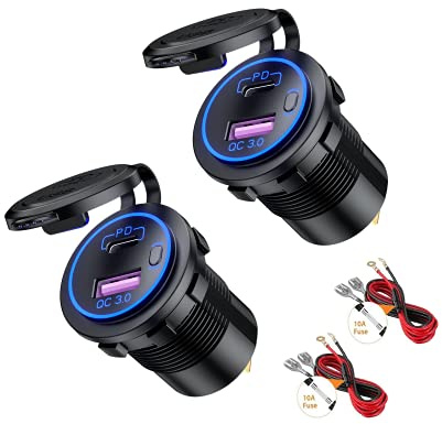 Thlevel Auto PD USB C Ladegerät Steckdose KFZ 36W QC3.0 Type mit Switch für 12V-24V Fahrzeuge Boot Motorrad SUV Bus LKW Wohnwagen Marine 2 Stücke