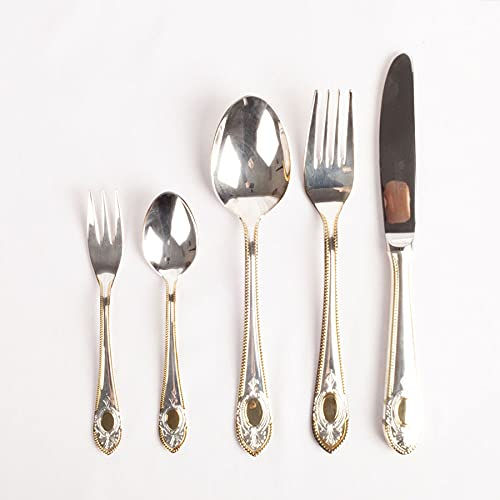 Set de Cubiertos (30 piezas) Toscana Royal en Acero Inoxidable 18/10 con Baño de Plata y Oro, Diseño Clásico Vintage de Lujo