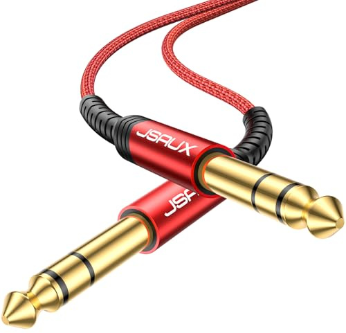 JSAUX Guitar Cable 2M, 6.35mm to 6.35mm TRS Stereo Audio Guitar Lead | Nylon Braided Instrument Cable for Electric Guitar, Bass, Amp, Keyboard, Mondolin