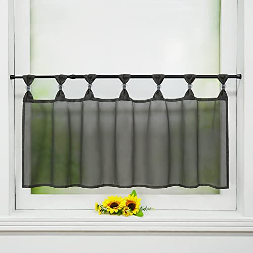 Delien Uni Scheibengardine Voile Bistrogardinen mit Schlaufen Küche Kurzstore Einfarbige Transparente Kurzgardine Cafe Stores Gardine Kurzer Vorhang BxH 90x30cm,Dunkelgrau