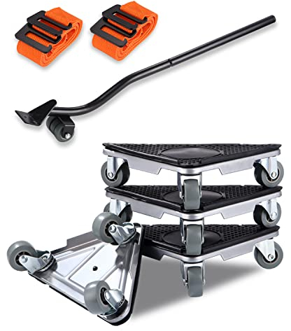Möbel Transportroller Set, Möbel Transportroller Set mit Möbelroller, 4 Möbel Roller + 1 Lastenheber+ 1 Satz bewegliches Seilset, Umzugshelfer möbeltransportrollen, 1300kg Tragfähigkeit