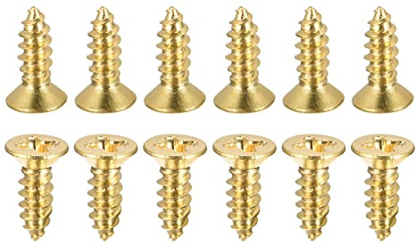 DTGN M3.5x12mm(DxL) Brass Phillips Wood Screws - 25Pack - Good for Wood Crafts, Furniture - Countersunk Head Self-Tapping Screw - Brass Tone
