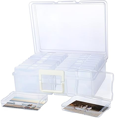 Dezzer Foto Aufbewahrungsboxen, 10x15 cm Extra Große Fotobox mit 16 Inneren Fotohüllen, Durchsichtige Fotobox aus Kunststoff zur Aufbewahrung von Fotos, Foto-Organizer aus Kunststoff