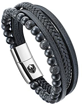SHIEAGLELD Lederarmband Herren Armband Herren Männer Leder mit Edelstahl Magnetverschluss Geflochten Armband für Männer und Exklusiver Schmuckschatulle für Herren Geschenke Idee