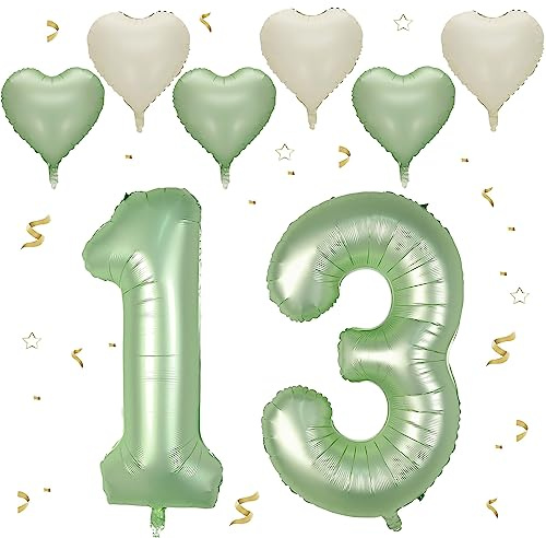 Grün Luftballon 13, Folienballon Zahl 13 Avocado Grün, 40 Zoll Helium Ballon 31, Geburtstagsdeko Folienballon Zahlen 1 & 3, Luftballon 13.Geburtstag Dekor-Set für Geburtstag Party Deko