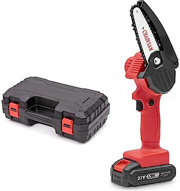Mini Motosierra Eléctrica Motosierra Inalámbrica de Mano de 4 Pulgadas, Motosierra Pequeña Portátil Sierra de Carpintería Motosierra de una Mano para Podar árboles Ramas Corte de Madera