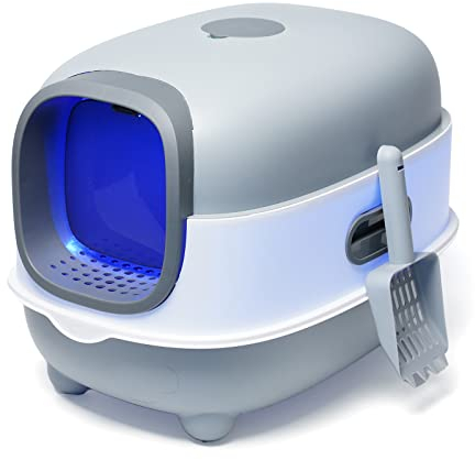Katzentoilette,Ultragroße Vollständig Geschlossene katzenklo mit Automatischem Anti-Sand-Käfig Einfach zu reinigen desodorieren Leicht Spritzwassergeschützte Katzentoilette,38x55x36cm(Grau)