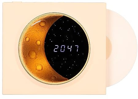 Septpenta Retro Bluetooth Speaker, Cute Vintage Vinyl Record Player Style with Moon and Starry Night Light, 3 Connection Modes, Type C Cable, Stereo Sound for Desk Bedroom Office Decor(Yellow)
