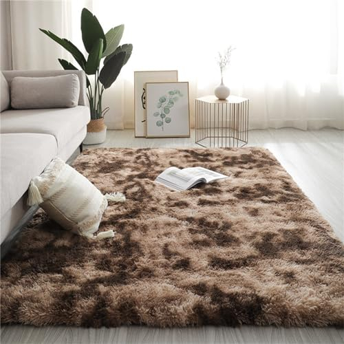 Treer Tappeto Salotto Moderno Pelo Lungo, Tappeto Peloso Soggiorno Antiscivolo Tappeti Pelosi Camera da Letto Morbido e Soffice per Decorazione per la Casa (120 * 160cm,Tinta Unita Marrone Scuro)