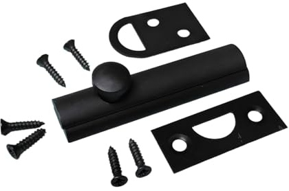 Perno de puerta plano negro mate de 63 mm para armarios y puertas interiores, 1 paquete | Perno deslizante compacto de 63 mm negro mate con fijación y tornillos para armarios, armarios y puertas interiores ligeras.