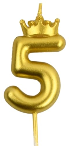Wisebom Candele di Compleanno Numero, 1Pcs Corona Candele Numeri Oro Candeline Compleanno Dorata, 3D Candele Numerate di Torte Candela per Feste di Anniversario Decorazione (5)