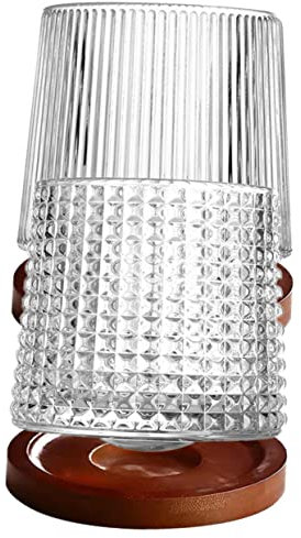 PRETYZOOM Diamond Rotating Whiskey Glasses Base Set, Unique Brandy and Liquor Cups for Party and Night Use, 2 Sets Creative Cocktail Drinkware Coasters