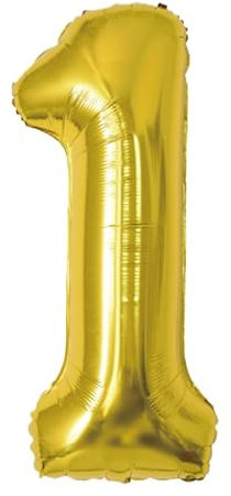 Palloncino Wooparty Numero 1 in Polietilene da 35 cm di altezza Colore Oro Metal Confezione da 1 pezzo, Gonfiabile ad aria, cannuccia inclusa