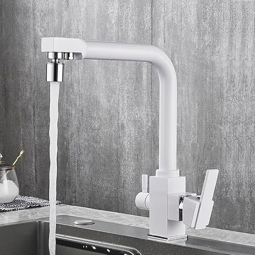 ZYCDP 3 Wege Wasserhahn für Osmoseanlage, Wasserhahn Küche mit Filter Wasser, 360° Drehba 3 In 1 Mischbatterie Wasserfilter, Weiß