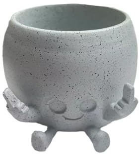 CMANLNYK Funny Plant Pot with Fingers Up - Novelty Resin Smile Succulent Flower Pots, Cute Small Smiley Face Plant Pot for Indoor Outdoor Garden, Gifts for Lovers Home Table Decor (White)