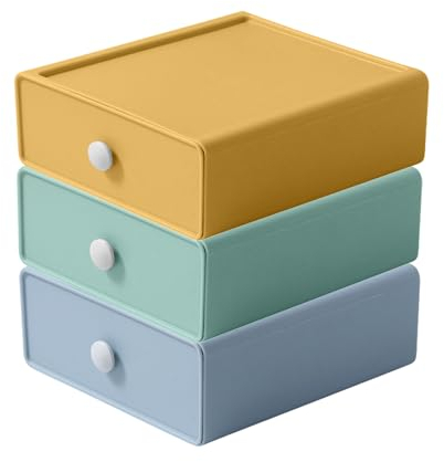 quiodok 4 PCS Cajonera Plastico Apilables 3 Colores Cajas de Cajones Apilables para Oficina Cajonera de Almacenamiento Sobremesa para Oficina, Sala de Estar, Escuela (20 * 19 * 7.5cm)