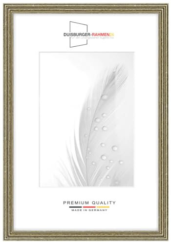 Massiv Holz Bilderrahmen Vintage Retro 30 x 45 cm in Alt-Champagne Barock | inkl. bruchsicherer Anti-Reflex Kunstglasscheibe | Rahmen für Poster | Puzzle | Foto collage DR088
