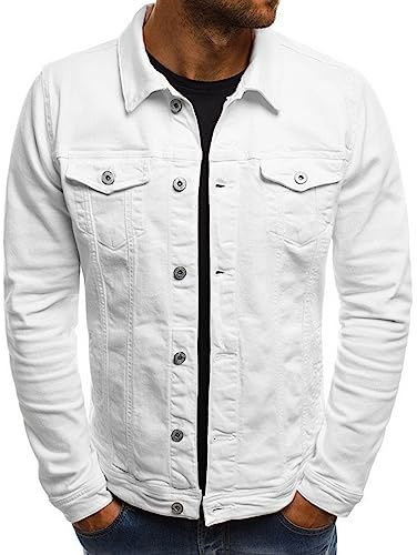 Duohropke Camicia di jeans da uomo a maniche lunghe strappate, in denim, slim fit, con tasche, camicia di jeans, camicia da uomo a maniche lunghe