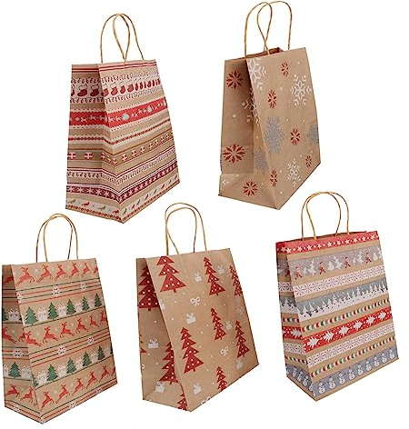 SEWOART 20 Stück Kraftpapier Süßigkeiten-tragetaschen Weihnachtsgeschenktüten Mit Griff Langlebig Für Party Weihnachten