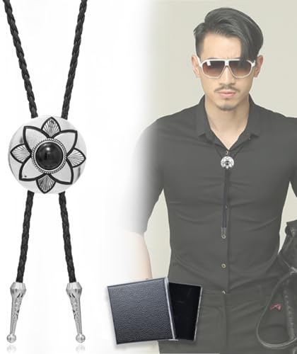 Western outfit herren Krawattenhalskette, Lederkrawatte für Herren Rodeo Bolo-Kordelkrawatte aus Jeansstoff mit Blütenblattmuster Krawatte Krawatte