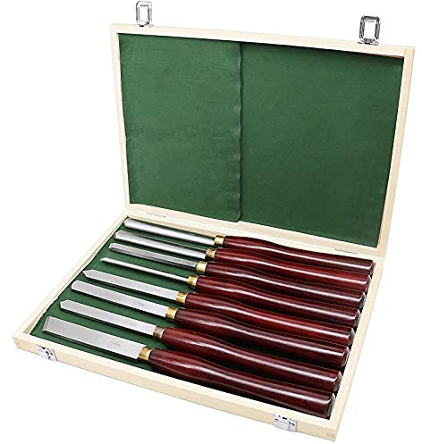 QZHDX 8-teiliges Meißel-Set für Holzbearbeitungs- und Holzschnitzwerkzeuge, Drechselwerkzeug, HSS-Drehmeißel-Set, Schnellarbeitsstahl-Holzröhren-Set, Holzkiste zur Aufbewahrung für Anfänger