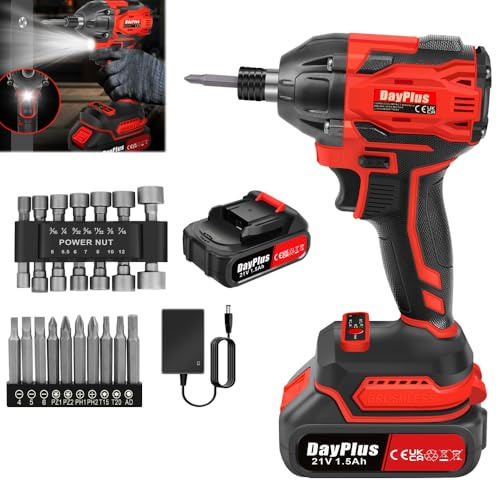Qimu Cordless Impact Wrench Brushless 1/2 Inch Power Impact Gun 21V Battery Impact Gun, 450N.m High Torque with 1.5Ah Lithium Battery and Fast Charger, 14 Impact Sockets Set, 12 Screwdriver Bits