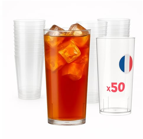 Table'Colors 50 Verres Tube 30 cl Lavables et Réutilisables - Fabriquée en France - Parfaits pour Cocktails et Apéritifs - Jus d'orange - Soda - Pastis