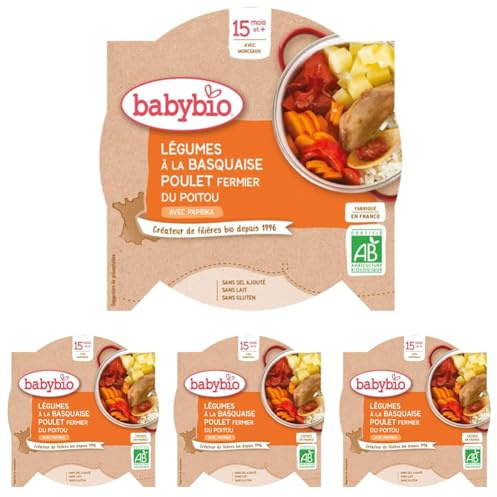 Babybio Assiette Légumes à la Basquaise/Poulet Fermier du Poitou 15+ Mois 260 g (Lot de 4)