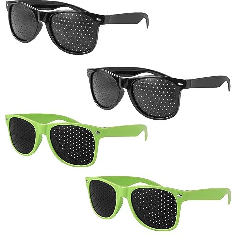Schwarze Rasterbrille, 4 Stück Rasterbrille Pinhole Glasses, Raster Multidot Brillen, Multi Dot Brille, Gitterbrille mit Faltbaren Bügeln, Augentrainer Lochbrille, Zum Augenentspannungstraining