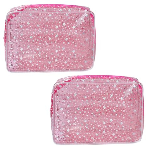 TotePrint Lot de 2 trousses de maquillage transparentes avec motif étoilé rose pour filles 22,9 x 18 x 7,08 x 5,36 cm, rose clair, Moderne