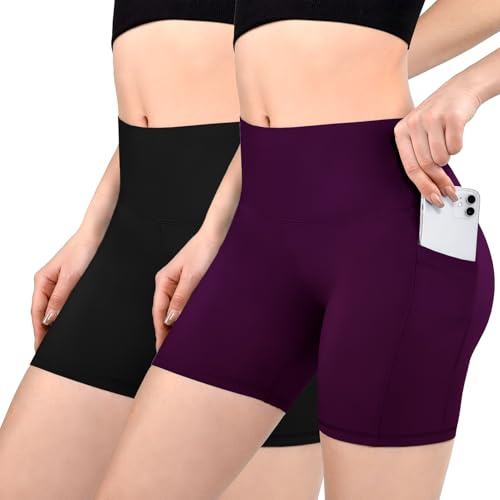 Sanpetix Cykelbyxor, dam, med fickor, hög midja, sportbyxor, dam, korta, sportshorts för gym