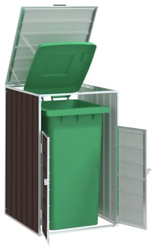 Xichuzi Mülltonnenbox für 1 Tonne Braun 72x81x115 cm Stahl, Mülltonnenverkleidung, Gartenbox, Gartenschrank, Geräteschrank, Mülltonnenschrank - 4006174