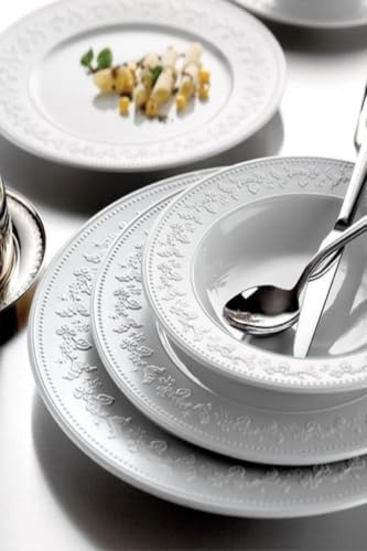 Élégant service à dîner 24 pièces, 100% porcelaine, blanc | Comprend des assiettes de service, des bols, des assiettes à dessert | Passe au lave-vaisselle et au micro-ondes | Parfait pour toutes les