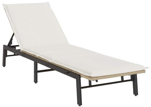 vidaXL Sonnenliege mit Auflage Beige Poly Rattan, Gartenliege, Strandliege, Tagesbett, Relaxliege, Sonnenbett, Chaiselongue, Lounge Bett, Gartenbett