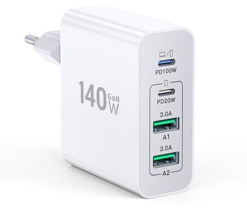 Ladegerät USB C, 140W iPhone Ladegerät 4 Ports Schnellladegerät,Netzteil USB Stecker für iPhone 16/15/14 Pro Max,Mac Book Pro/Air Adapter für Samsung Galaxy S24/Tablet/Laptop/Handys Charger