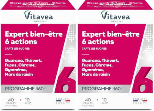 VITAVEA BIEN-ETRE Expert Minceur 6 actions en 1 - Complément Alimentaire Minceur, Cellulite, Contrôle du poids, Elimination - Thé vert Guarana Gymnéma 40 gélules Cure 10 Jours Fabriqué en France