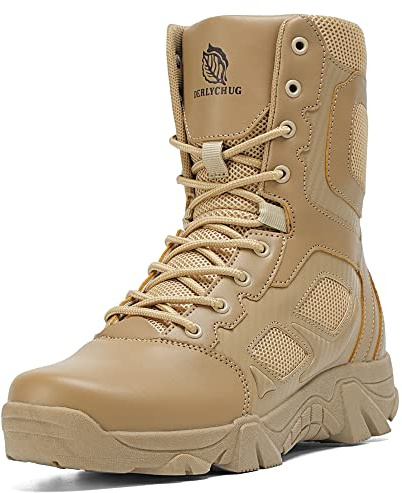 derlychug Men's Military Tactical Combat Boots Side Zipper Hiking Outdoor Work Boots