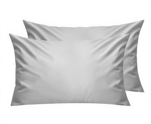 Lirex 2 Paquetes Fundas de Almohada, 100% Algodón Transpirable Cubiertas de Almohada，Cierre de Cremallera 40 x 70 cm, Gris