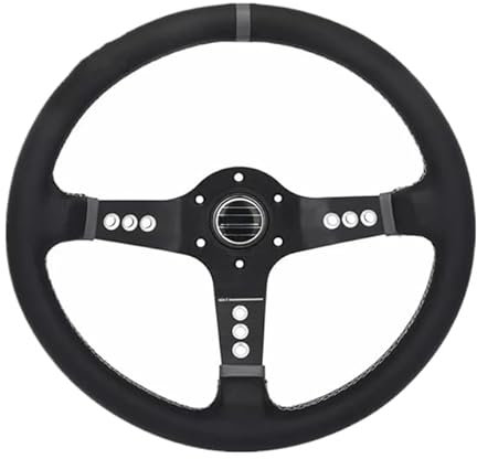 LUOKEKE Sportlenkrad Unversal 14inch 350mm Auto Racing Lenkrad Tiefen Trupping Wildleder Slip Sport Lenkrad Holzlenkrad(Noir)