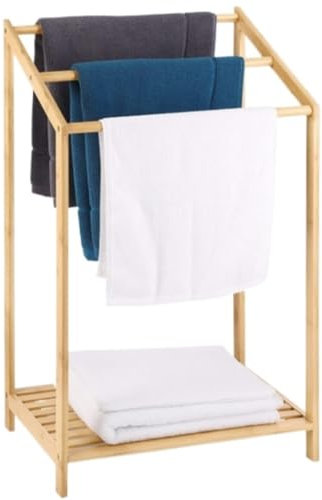 Bath Shelf, Bamboo 3 Tier Towel Rack For Bathroom, Free Standing Beach Towel Rack With Storage Shelf Freestanding Towel Rail